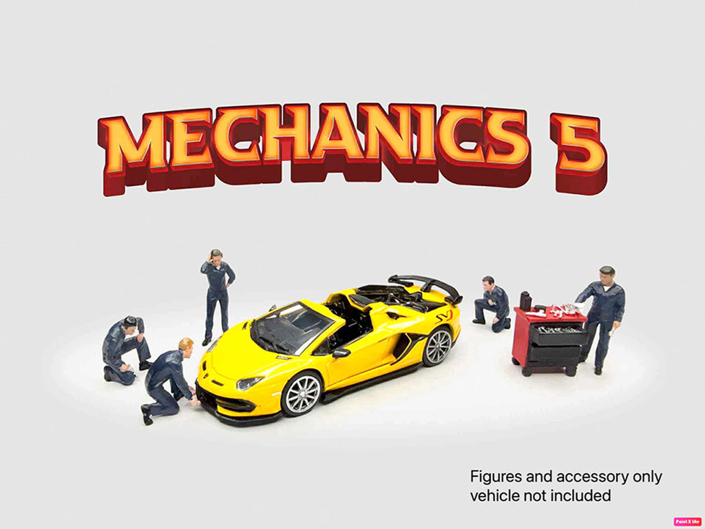 "Mechanics #5" 6 piece Diecast Figure Set (5 Figures 1 Tool Cabinet) Limited Edition for 1/64 Scale Models by American Diorama-1