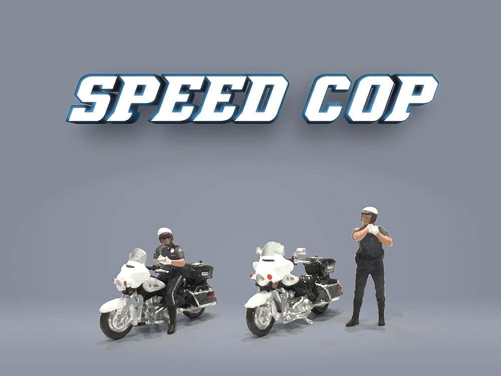 "Speed Cop" 4 piece Diecast Figure Set (2 Figures 2 Motorcycles) Limited Edition for 1/64 Scale Models by American Diorama