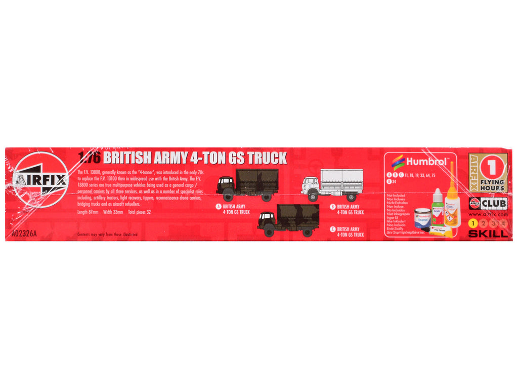 Level 1 Model Kit British Army 4-ton 4x4 GS Truck with 3 Scheme Options 1/76 Scale Plastic Model Kit by Airfix-4