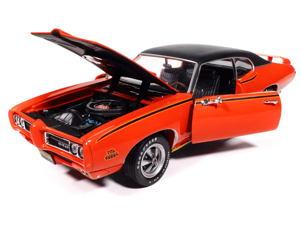 1969 Pontiac GTO Judge Carousel Red with Black Stripes and Black Vinyl Top "Mecum Auctions" "American Muscle" Series 1/18 Diecast Model Car by Auto World-0