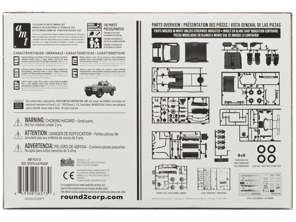 Skill 2 Model Kit 1992 Toyota 4x4 Pickup Truck (2023) 1/20 Scale Model by AMT-3