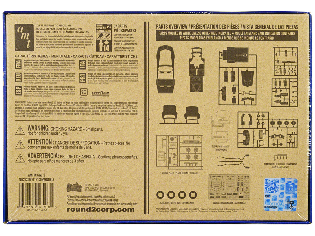 Skill 2 Model Kit 1972 Chevrolet Corvette Roadster 1/25 Scale Model by AMT-3