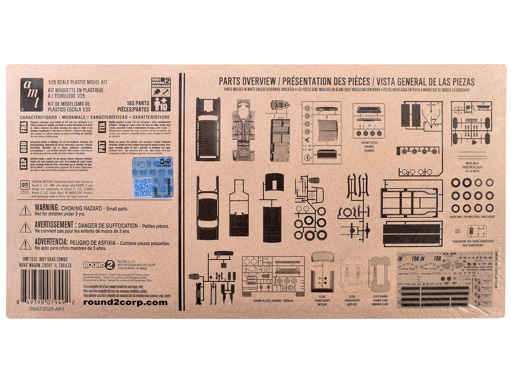 Skill 2 Model Kit Indy Drag Combo Chevrolet II Wagon and Funny Car with Trailer 3 in 1 Set 1/25 Scale Model by AMT