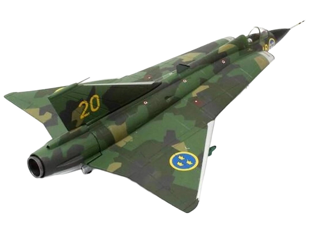 Saab J35J Draken Fighter Aircraft "Splinter Camouflage Scheme F 18 Sodertorn Wing" (1972) Swedish Air Force 1/72 Diecast Model Airplane by Aviation 72-2