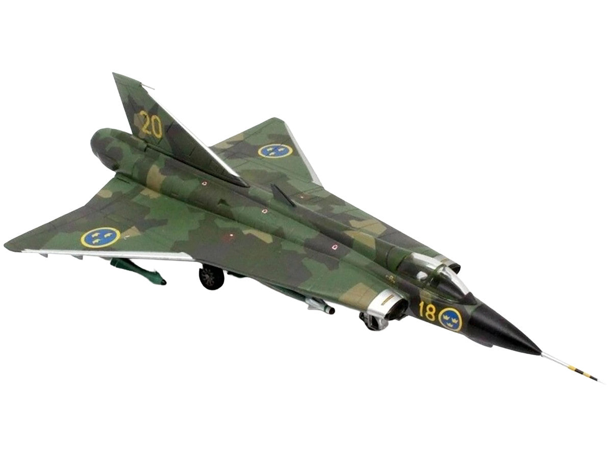 Saab J35J Draken Fighter Aircraft "Splinter Camouflage Scheme F 18 Sodertorn Wing" (1972) Swedish Air Force 1/72 Diecast Model Airplane by Aviation 72-3