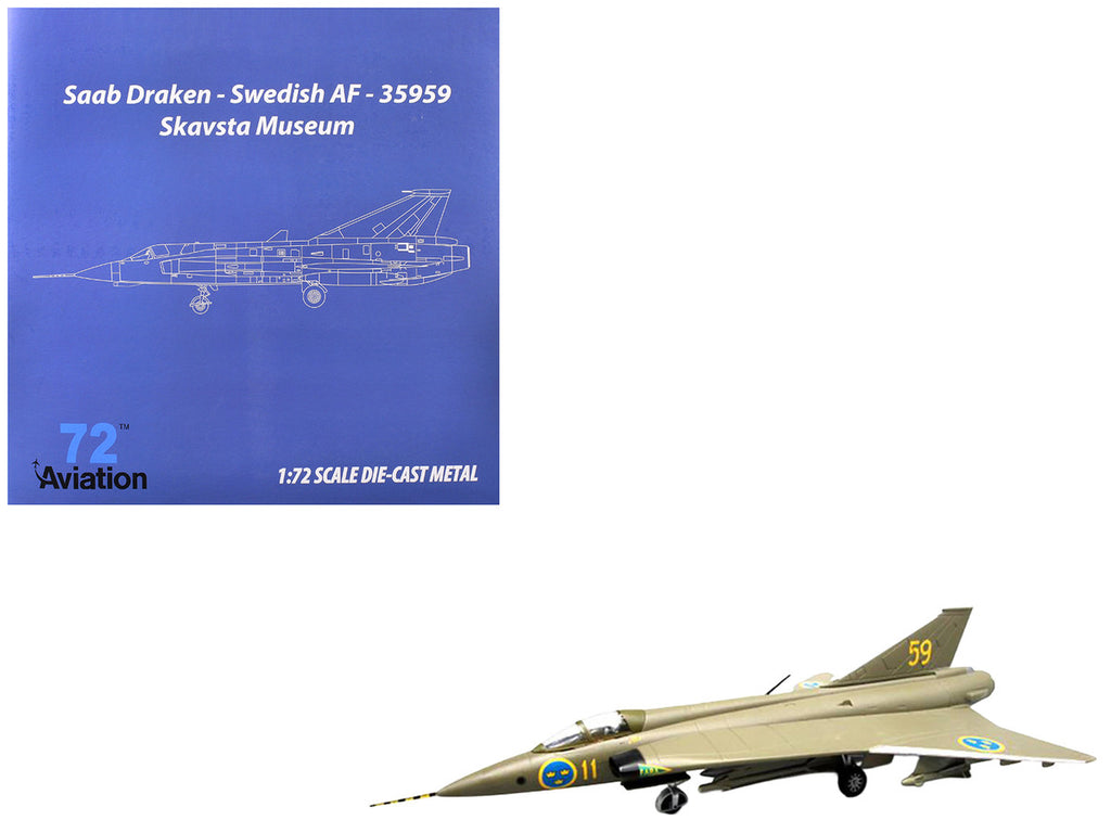 Saab S35 Draken Fighter Aircraft "59 F 11 Wing Skavsta Museum" (1979) Swedish Air Force 1/72 Diecast Model Airplane by Aviation 72-0