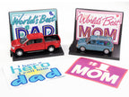 2018 Ford F-150 Pickup Truck Red and 1984 Dodge Caravan Minivan Blue Metallic "World's Best Mom and Dad" Set of 2 Pieces 1/64 Diecast Model Cars by Auto World-2