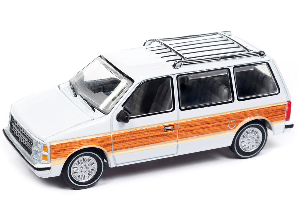1985 Dodge Caravan Van White with Woodgrain Side Panels "Mighty Minivans" Series 1/64 Diecast Model Car by Auto World-0