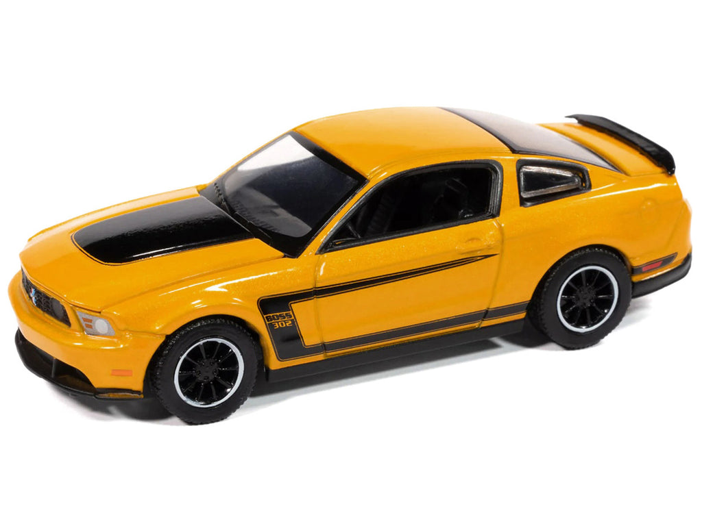 2012 Ford Mustang Boss 302 Yellow Blaze with Black Accents "Modern Muscle" Series 1/64 Diecast Model Car by Auto World-0