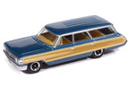 1964 Ford Country Squire Guardsman Blue Metallic with Woodgrain Sides "Muscle Wagons" Series 1/64 Diecast Model Car by Auto World