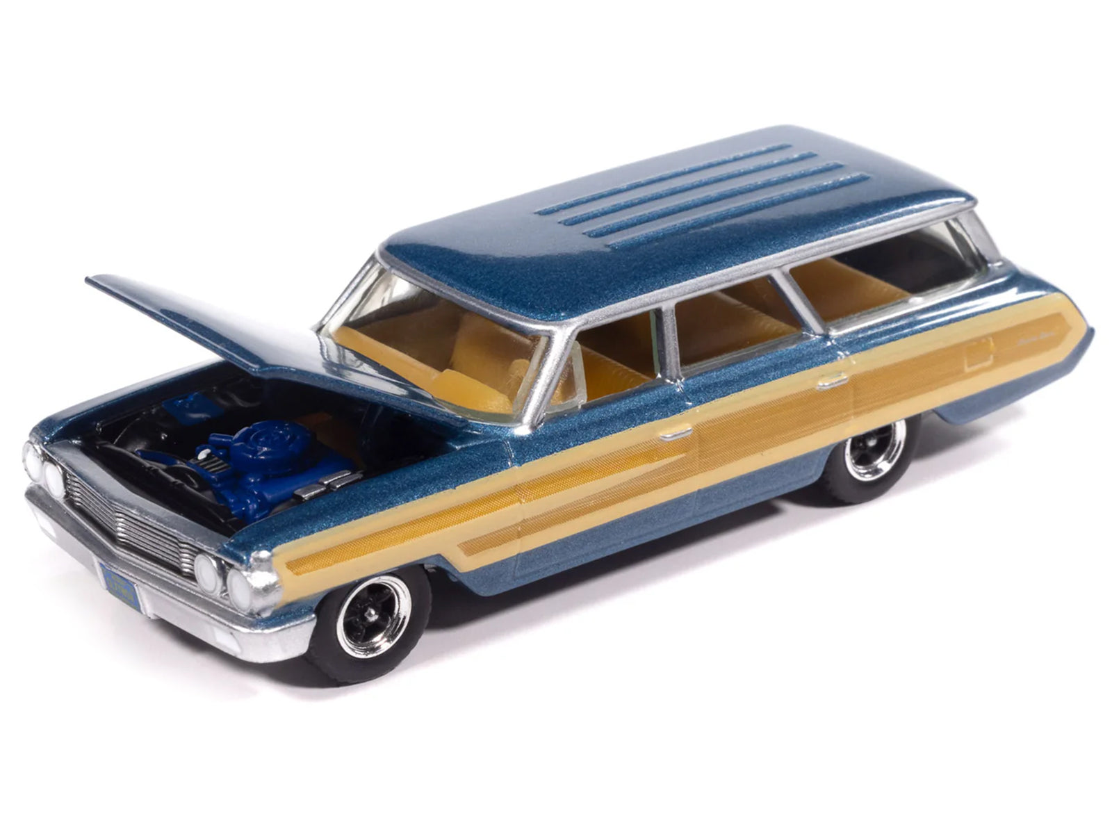 1964 Ford Country Squire Guardsman Blue Metallic with Woodgrain Sides "Muscle Wagons" Series 1/64 Diecast Model Car by Auto World