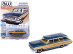 1964 Ford Country Squire Guardsman Blue Metallic with Woodgrain Sides "Muscle Wagons" Series 1/64 Diecast Model Car by Auto World