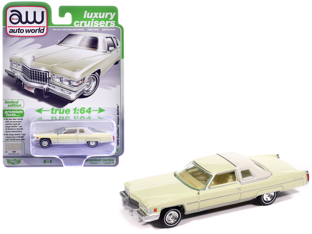 1976 Cadillac Coupe DeVille Phoenician Ivory "Luxury Cruisers" Series 1/64 Diecast Model Car by Auto World-0