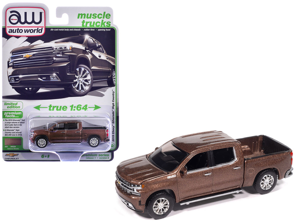 2019 Chevrolet Silverado High Country Pickup Truck Oakwood Brown Metallic "Muscle Trucks" Series 1/64 Diecast Model Car by Auto World-0