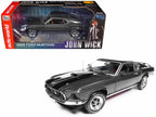 1969 Ford Mustang Dark Gray Metallic with Black Stripes "John Wick" (2014) Movie "Silver Screen Machines" Series 1/18 Diecast Model Car by Auto World-0