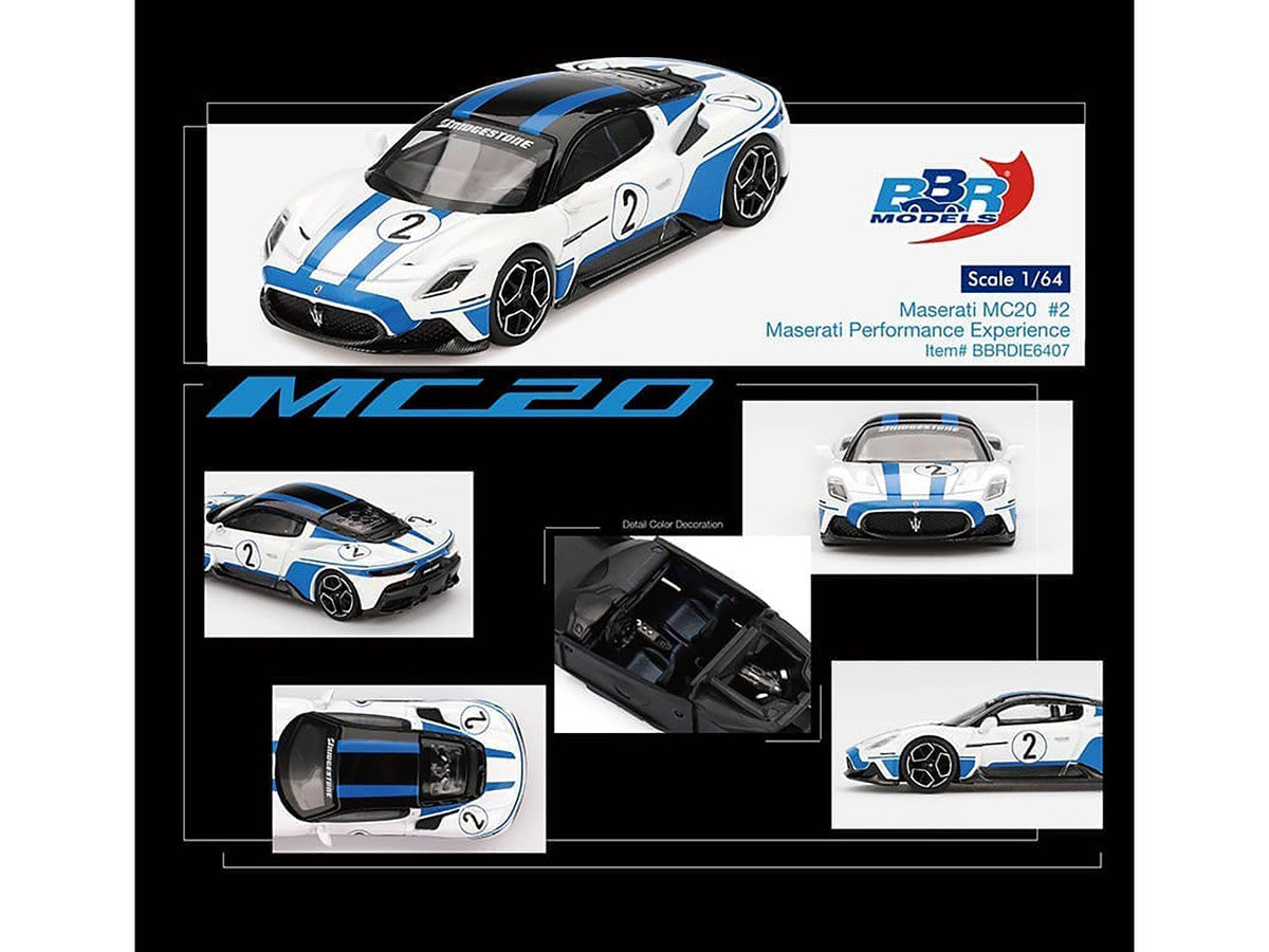 Maserati MC20 #2 White with Blue Stripes and Black Top "Maserati Performance Experience" 1/64 Diecast Model Car by BBR-2