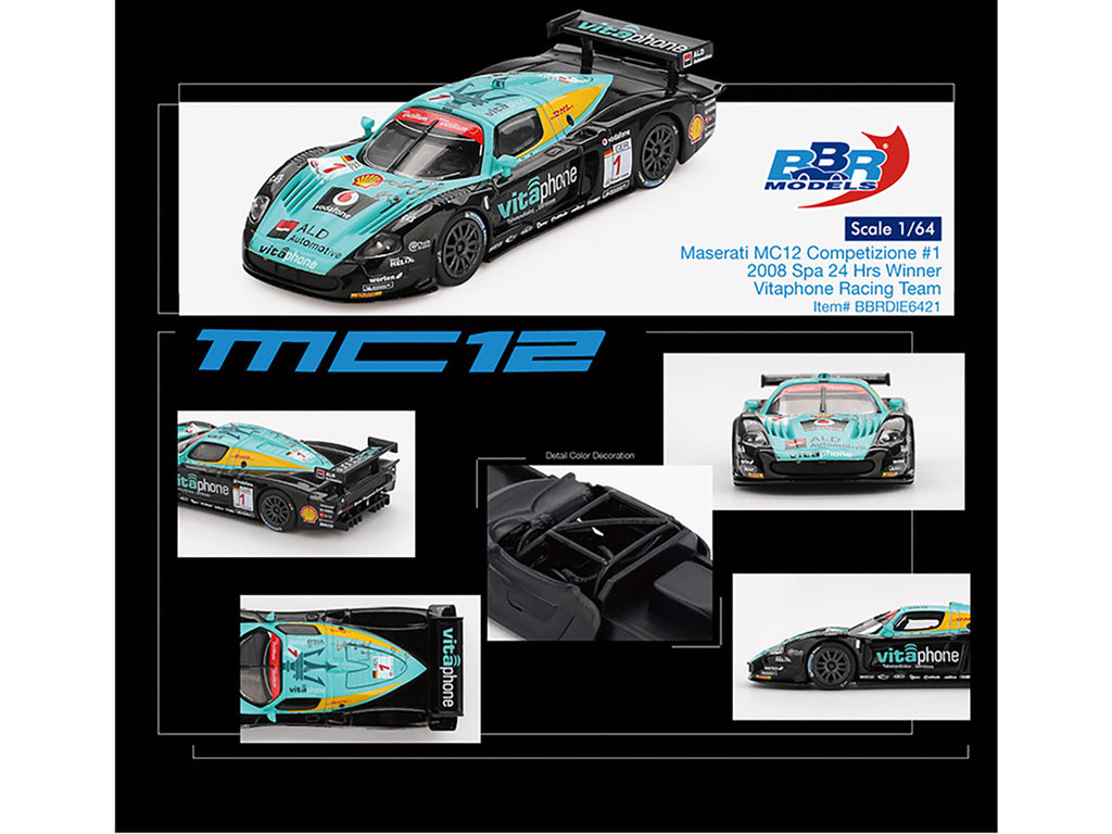 Maserati MC12 Competizione #1 Michael Bartels - Andrea Bertolini - Eric van de Poele - Stephane Sarrazin "Vitaphone Racing Team" Winner "24 Hours of Spa" (2008) 1/64 Diecast Model Car by BBR-2