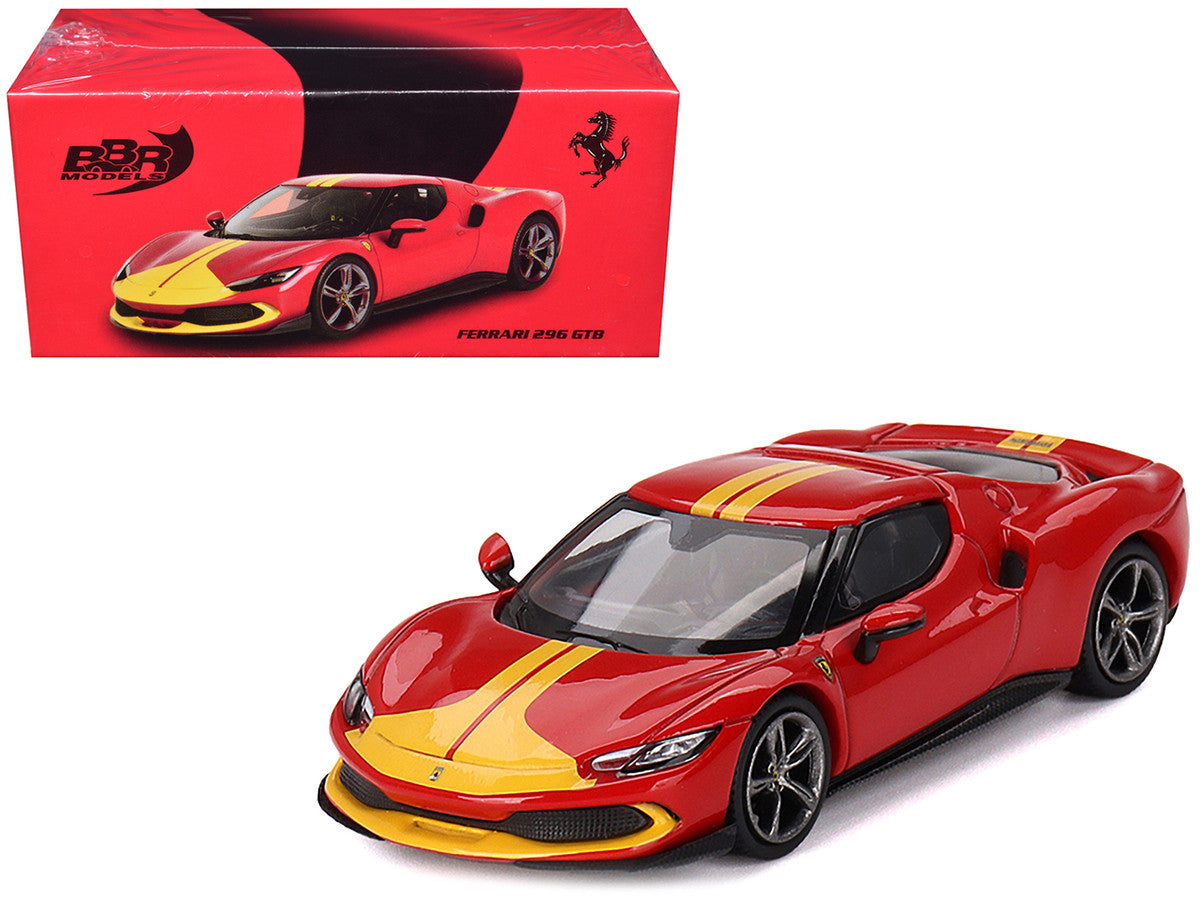 Ferrari 296 GTB Assetto Fiorano Rosso Corsa Red with Yellow Stripes 1/64 Diecast Model Car by BBR-3