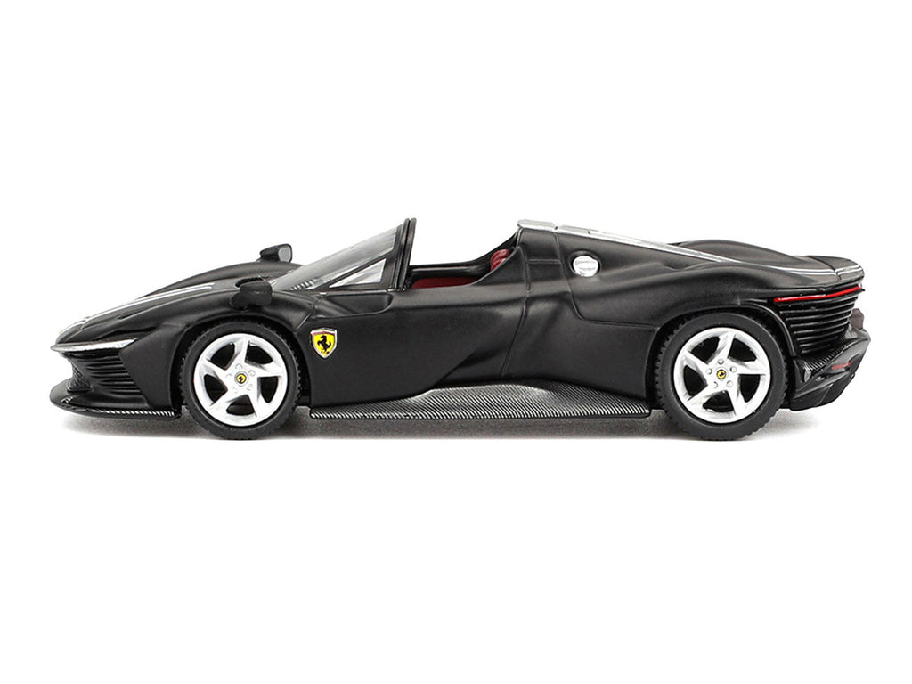 Ferrari Daytona SP3 Matt Black with White Stripes and Red Interior 1/64 Diecast Model Car by BBR-0