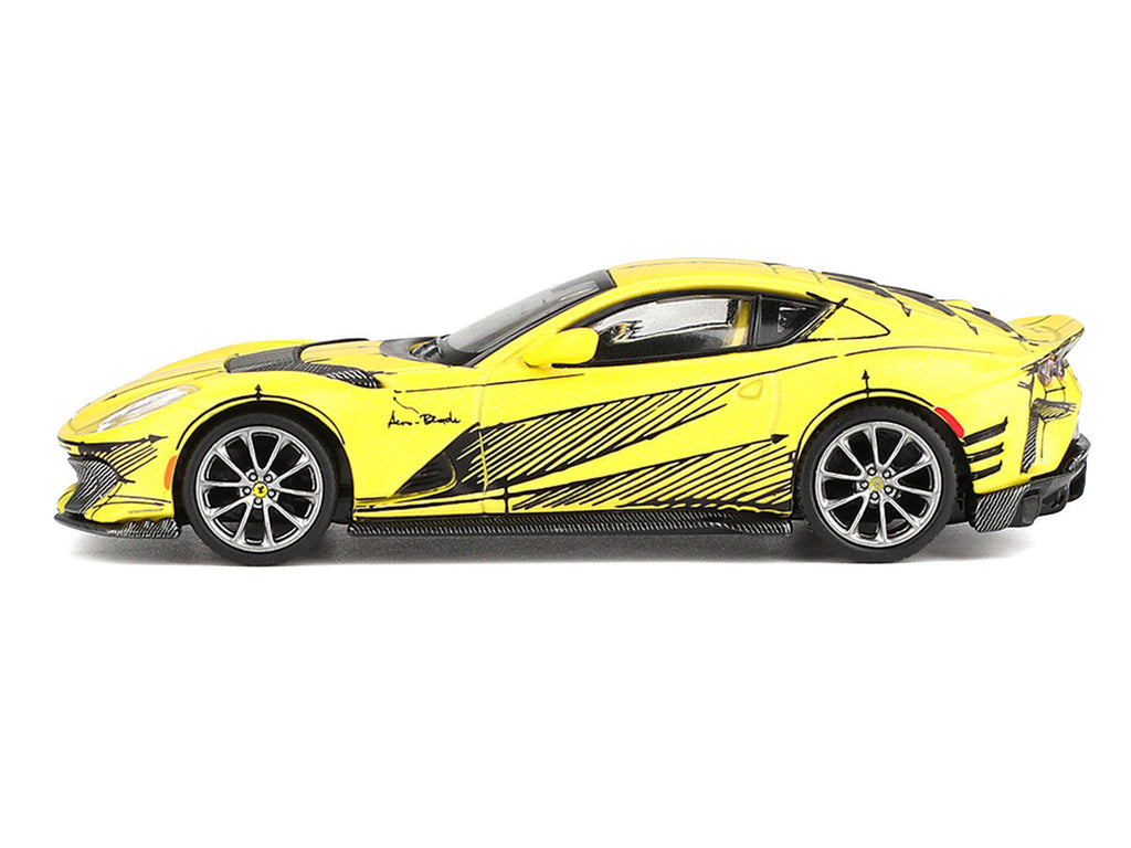 Ferrari 812 Competizione Matt Yellow with Graphics and Yellow Interior "Tailor Made" 1/64 Diecast Model Car by BBR-1