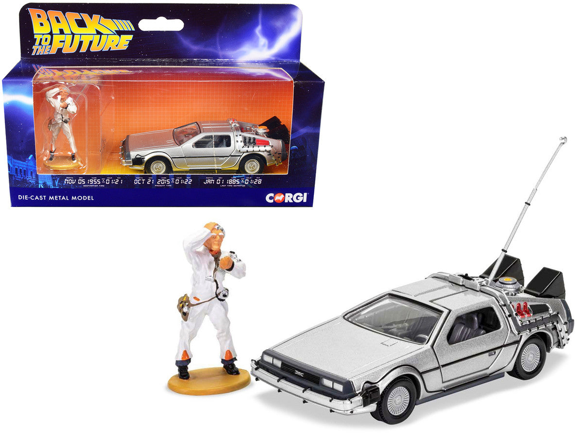 DMC DeLorean Time Machine with Doc Brown Figure "Back to the Future" (1985) Movie Diecast Model Car by Corgi-0