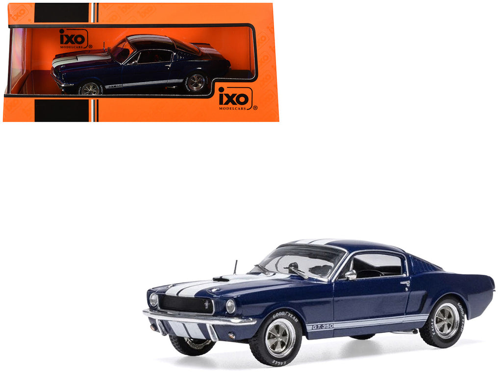 1965 Shelby GT350 Dark Blue Metallic with White Stripes 1/43 Diecast Model by IXO Models-2