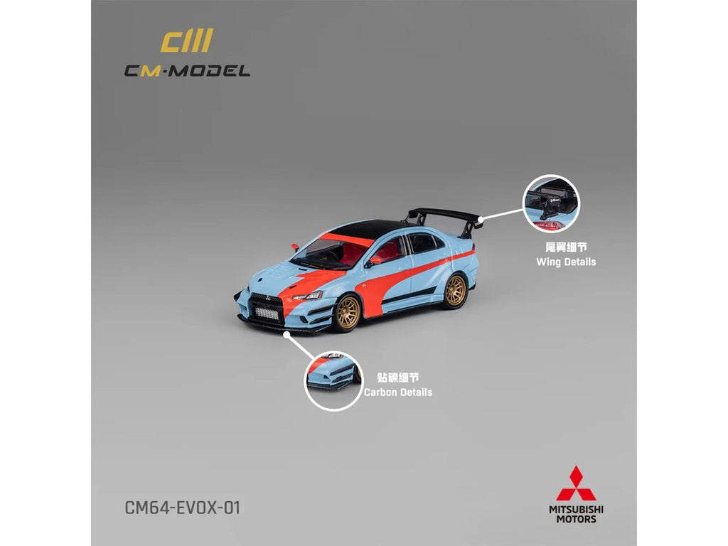 Mitsubishi Lancer Evolution X Varis RHD (Right Hand Drive) Light Blue with Black Top and Orange Stripes 1/64 Diecast Model Car by CM Model-2