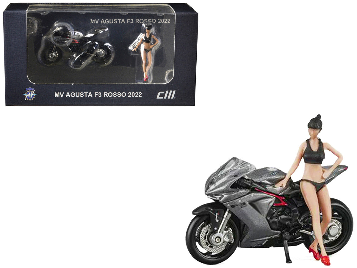 2022 MV Agusta F3 Rosso Motorcycle Silver Metallic with Figure 1/64 Diecast Model by CM Model-4