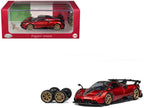 Pagani Imola Red Metallic with Carbon Top and Stripes with Extra Wheels 1/64 Diecast Model Car by CM Model-4