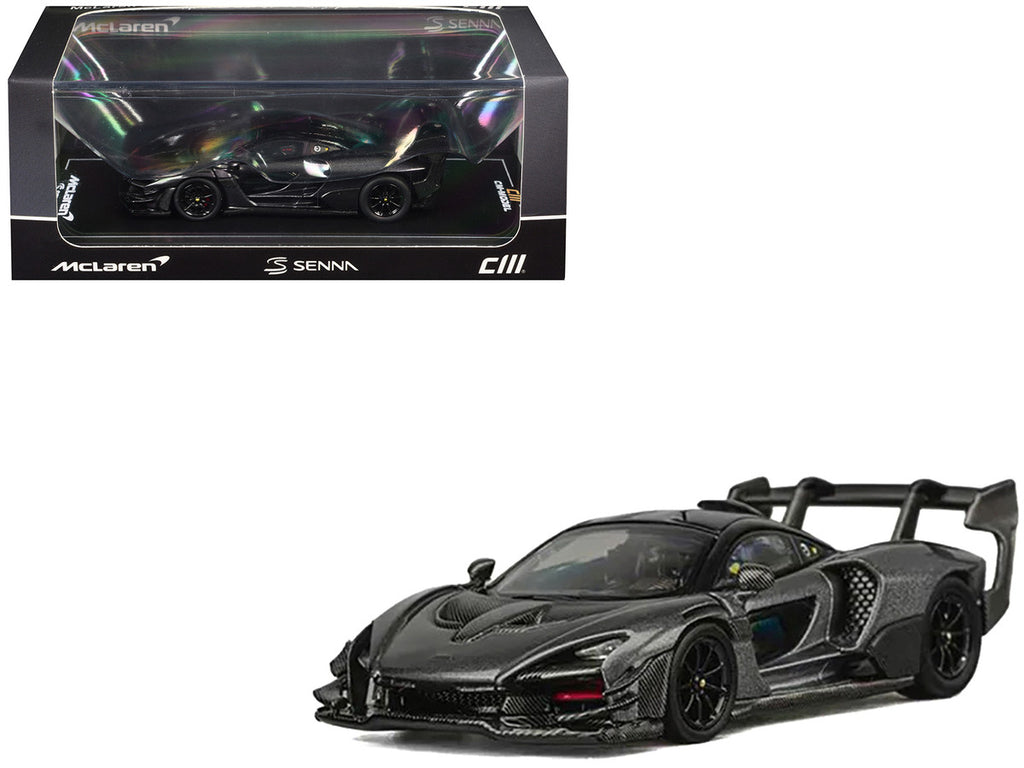 McLaren Senna GTR Dark Gray Metallic with Carbon Hood and Black Top 1/64 Diecast Model Car by CM Model-3