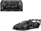 McLaren Senna GTR Dark Gray Metallic with Carbon Hood and Black Top 1/64 Diecast Model Car by CM Model-3
