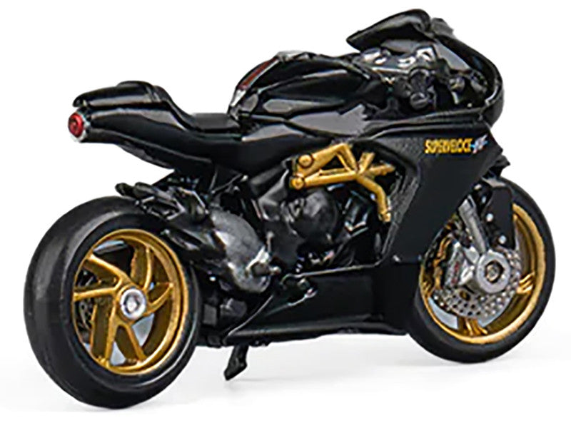 MV Agusta Superveloce 800 Motorcycle Black and Gold with Figure 1/64 Diecast Model by CM Model-2