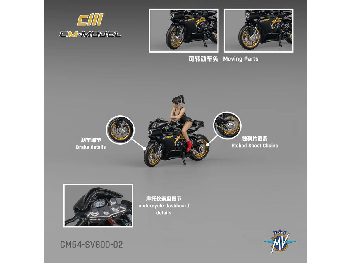 MV Agusta Superveloce 800 Motorcycle Black and Gold with Figure 1/64 Diecast Model by CM Model-3