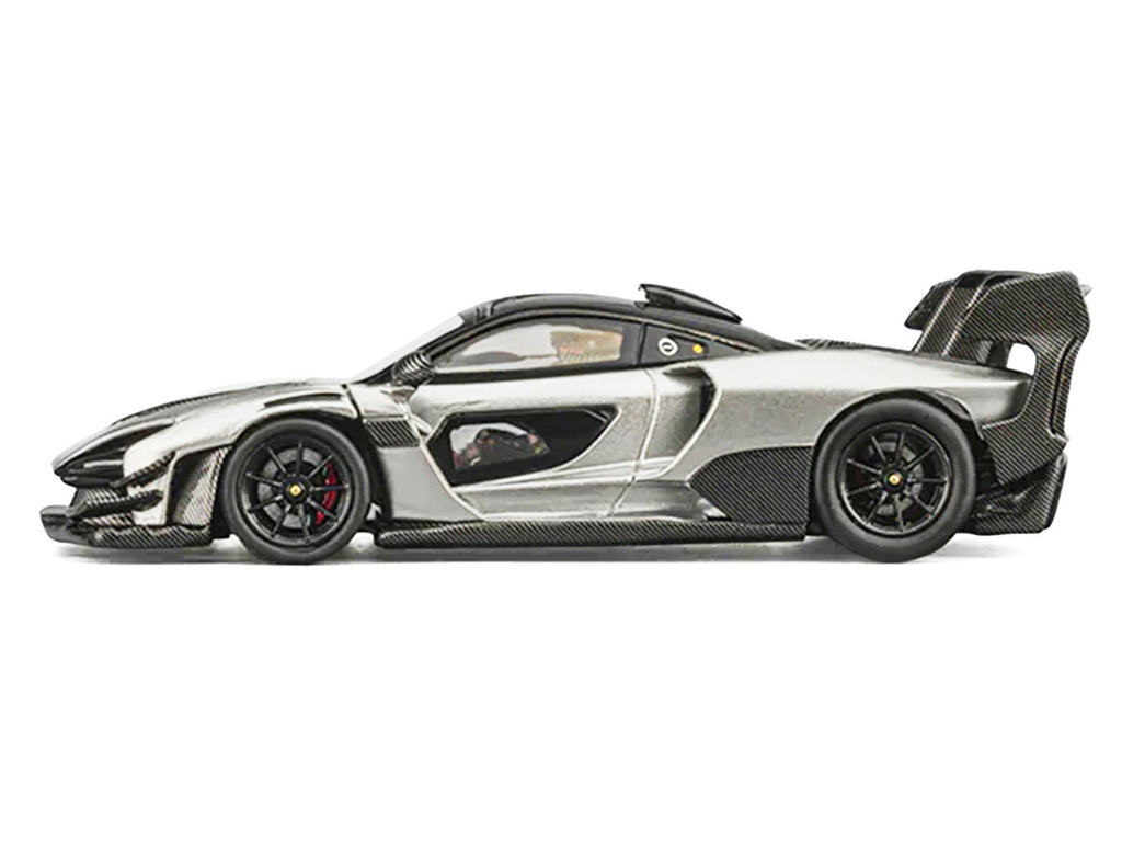 McLaren Senna GTR Silver Gray Metallic with Carbon Hood and Black Top 1/64 Diecast Model Car by CM Model-1