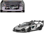McLaren Senna GTR Silver Gray Metallic with Carbon Hood and Black Top 1/64 Diecast Model Car by CM Model-0