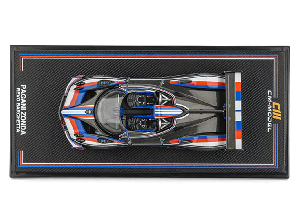 Pagani Zonda Revo Barchetta Carbon with Red White and Blue Stripes 1/64 Diecast Model Car by CM Model