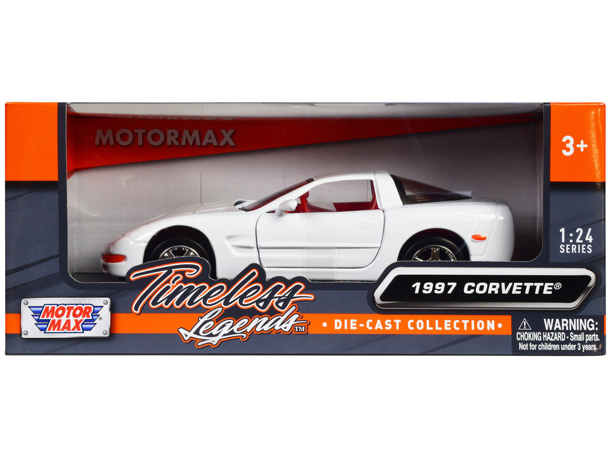 1997 Chevrolet Corvette C5 Coupe White with Red Interior "Timeless Legends" Series 1/24 Diecast Model Car by Motormax-0