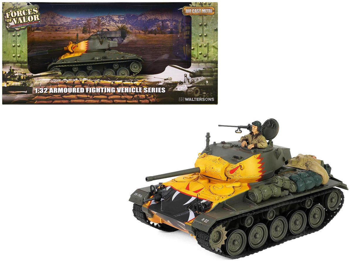 M24 Chaffee Light Tank "Tiger Face 79th Tank Btn Han River South Korea" (1950) United States Army "Armoured Fighting Vehicle" Series 1/32 Diecast Model by Forces of Valor-0