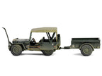 Willys MB Jeep with Trailer Olive Drab (Weathered) with Driver Figure "United States Army" "Mini AFV" Series 1/64 Diecast Model by Forces of Valor-0
