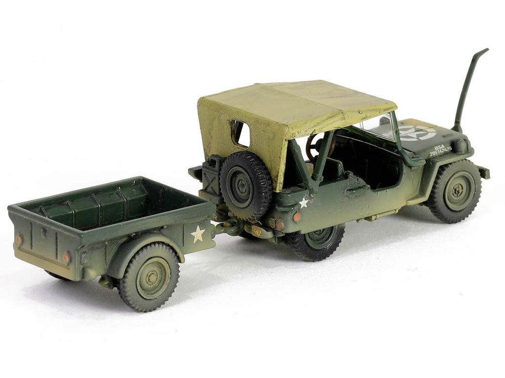 Willys MB Jeep with Trailer Olive Drab (Weathered) with Driver Figure "United States Army" "Mini AFV" Series 1/64 Diecast Model by Forces of Valor-3