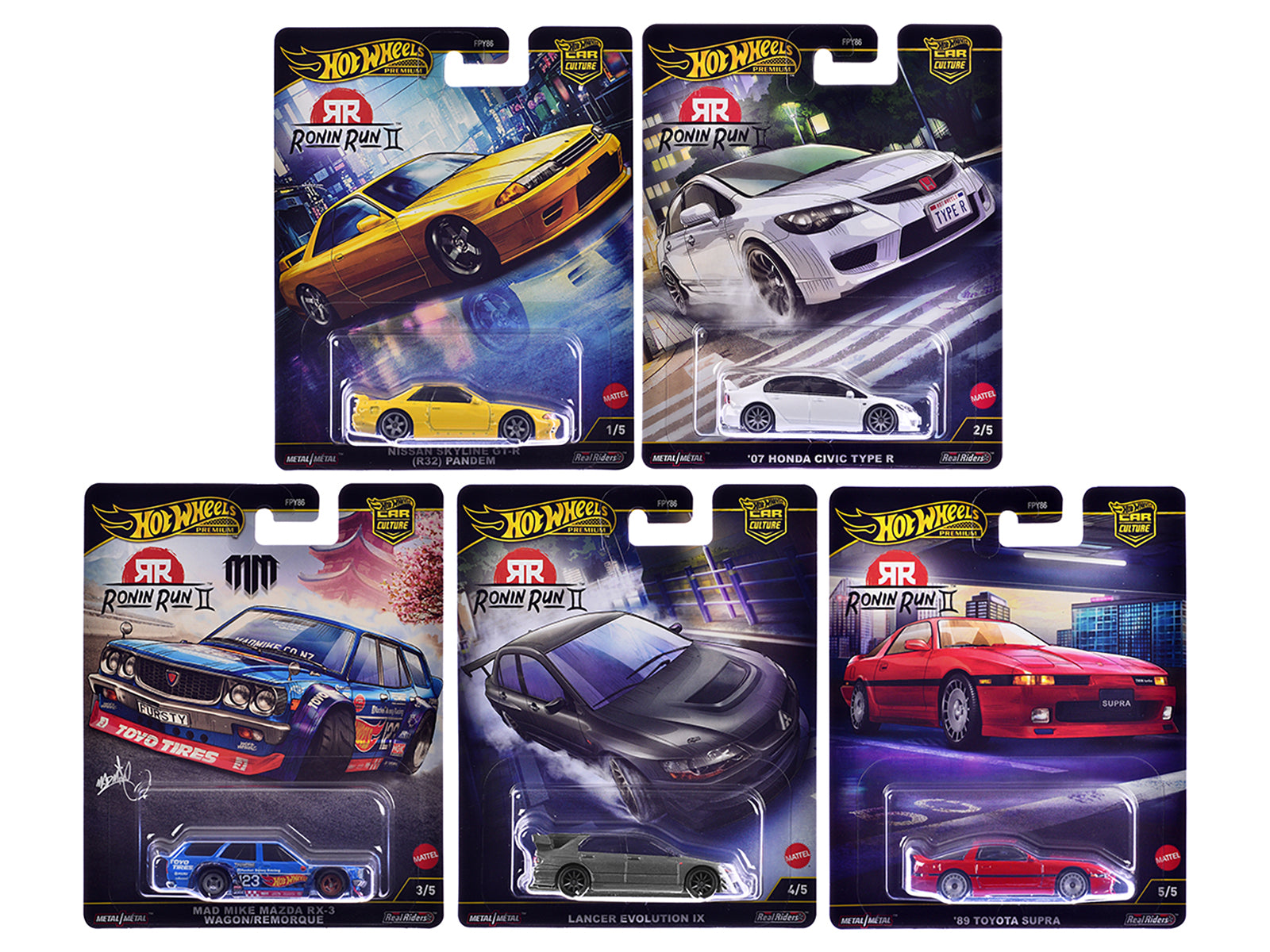 "Ronin Run II" 5 piece Set "Car Culture" 2025 Series M Diecast Model Cars by Hot Wheels