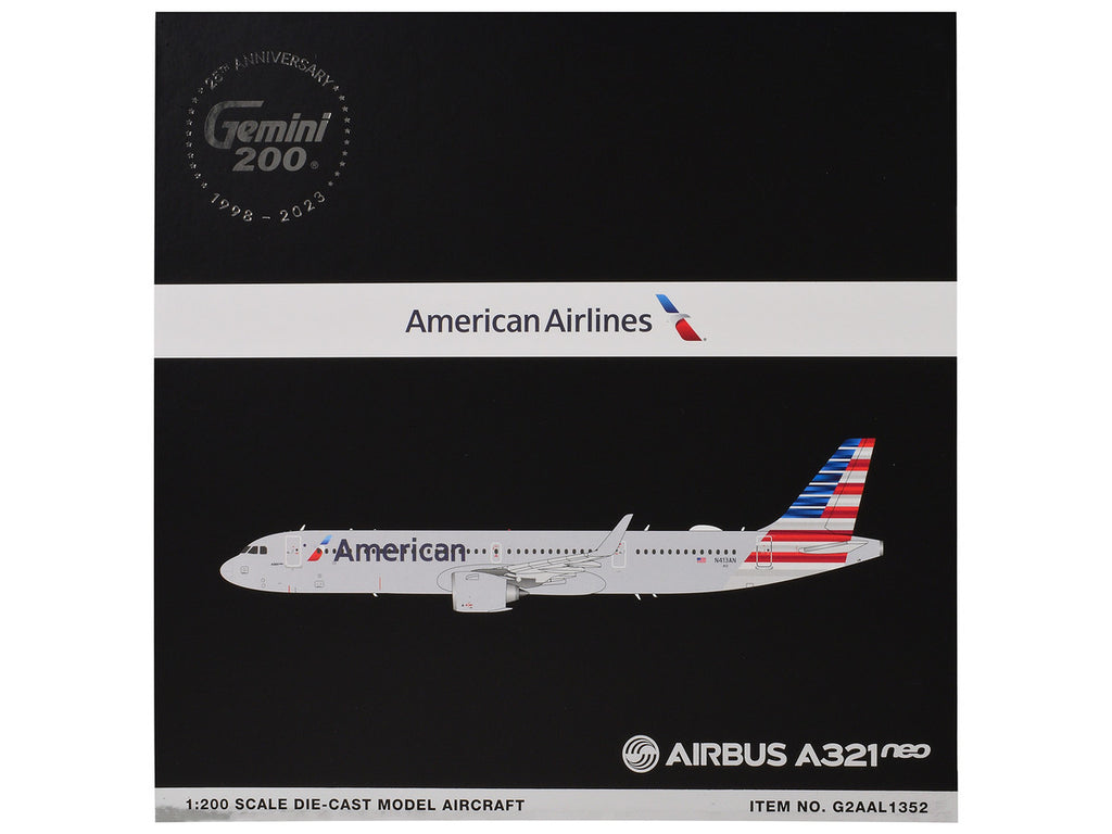Airbus A321neo Commercial Aircraft "American Airlines" (N413AN) Gray with Striped Tail "Gemini 200" Series 1/200 Diecast Model Airplane by GeminiJets-2
