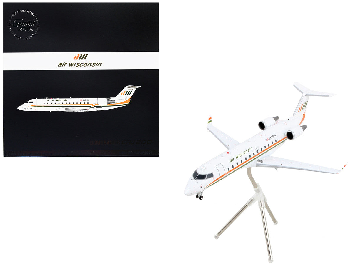 Bombardier CRJ200 Commercial Aircraft "Air Wisconsin" White with Orange and Green Stripes "Gemini 200" Series 1/200 Diecast Model Airplane by GeminiJets-0
