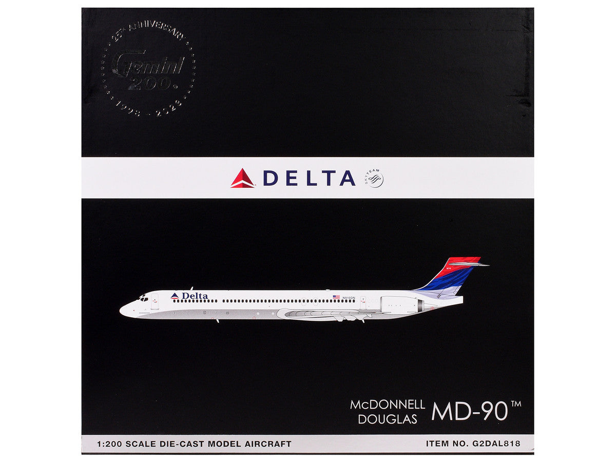 McDonnell Douglas MD-90 Commercial Aircraft "Delta Air Lines" (N910DN) White with Blue and Red Tail "Gemini 200" Series 1/200 Diecast Model Airplane by GeminiJets-1