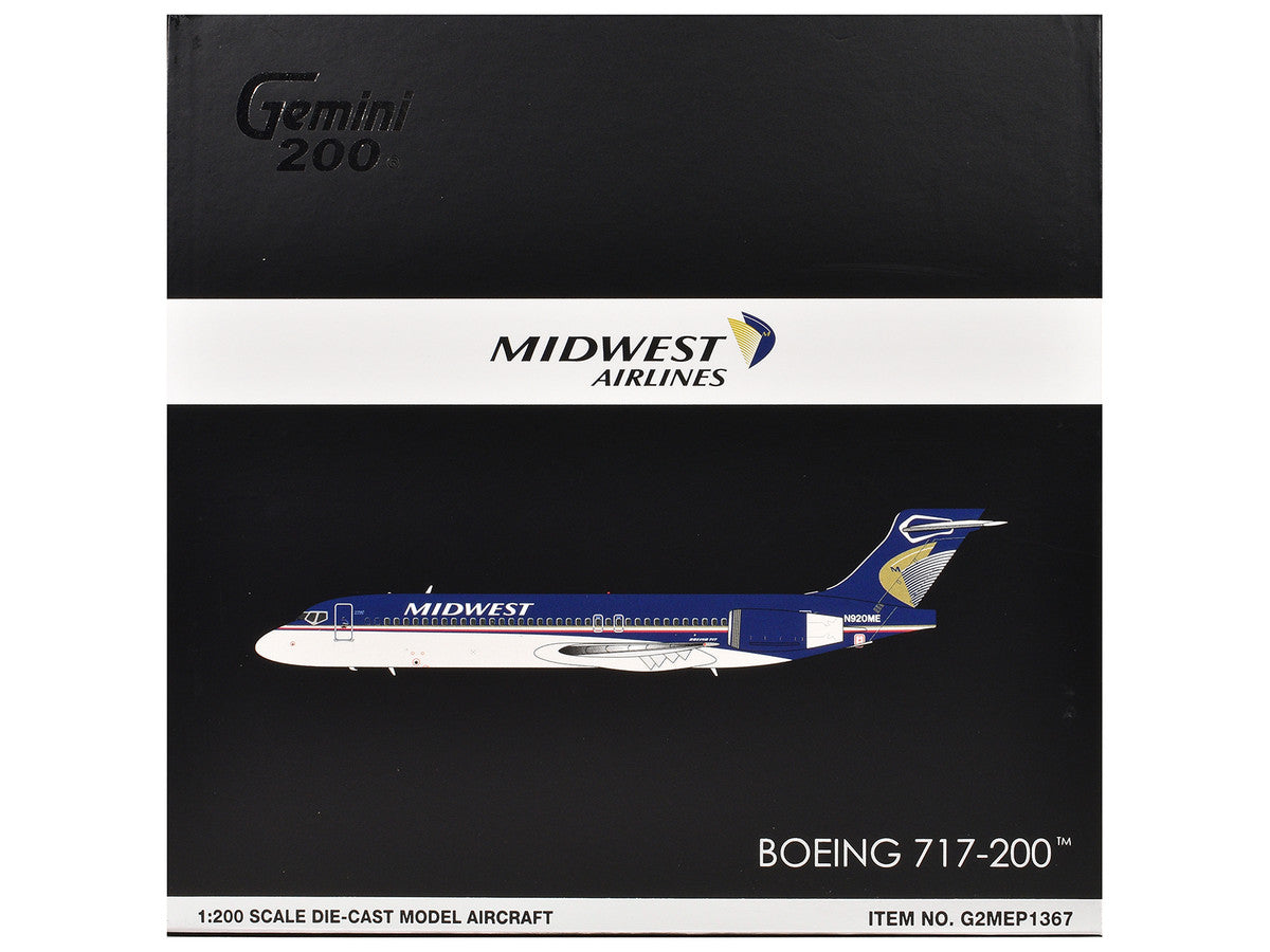 Boeing 717-200 Commercial Aircraft "Midwest Airlines" (N920ME) Blue and White "Gemini 200" Series 1/200 Diecast Model Airplane by GeminiJets-2