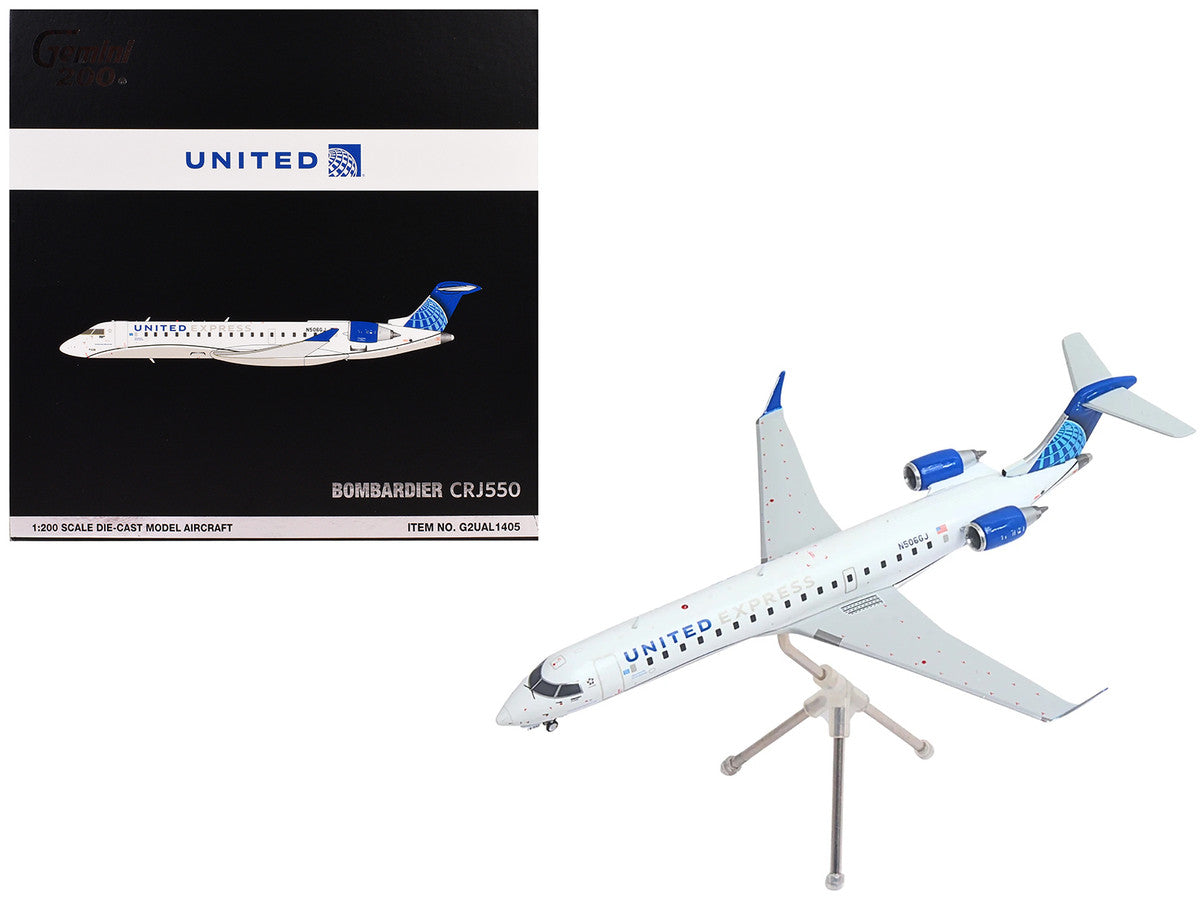 Bombardier CRJ550 Commercial Aircraft "United Express" (N506GJ) White with Blue Tail "Gemini 200" Series 1/200 Diecast Model Airplane by GeminiJets-3