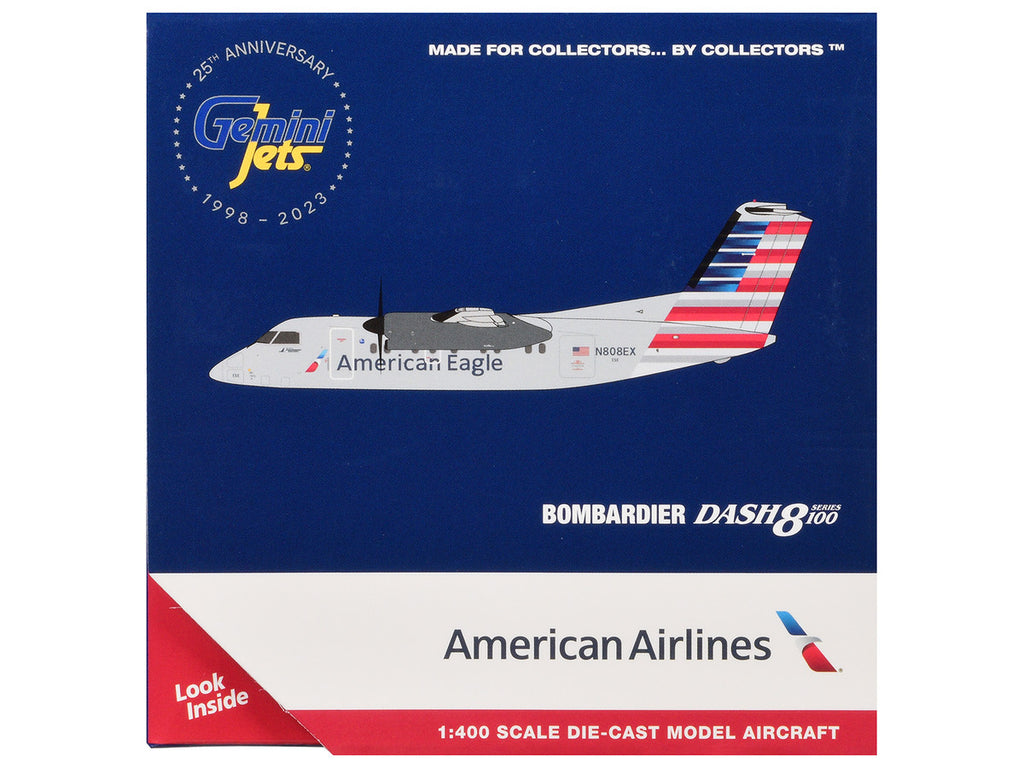 Bombardier Dash 8-100 Commercial Aircraft "American Airlines - American Eagle" (N808EX) Gray with Striped Tail 1/400 Diecast Model Airplane by GeminiJets-1