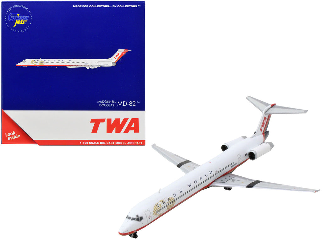 McDonnell Douglas MD-82 Commercial Aircraft "Trans World Airlines" White with Red Stripes 1/400 Diecast Model Airplane by GeminiJets-0