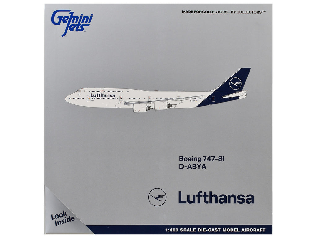 Boeing 747-8I Commercial Aircraft "Lufthansa" (D-ABYA) White with Dark Blue Tail 1/400 Diecast Model GeminiJets-2