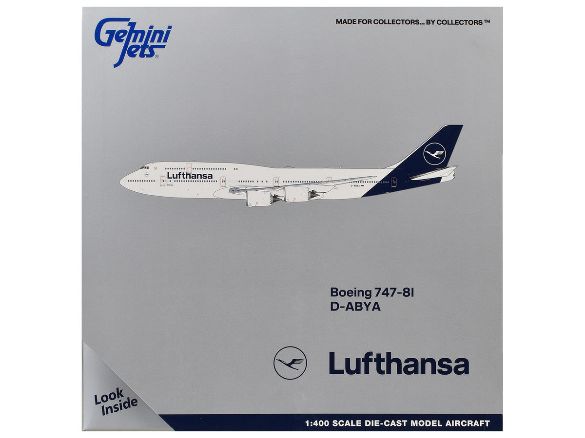 Boeing 747-8I Commercial Aircraft "Lufthansa" (D-ABYA) White with Dark Blue Tail 1/400 Diecast Model GeminiJets-2